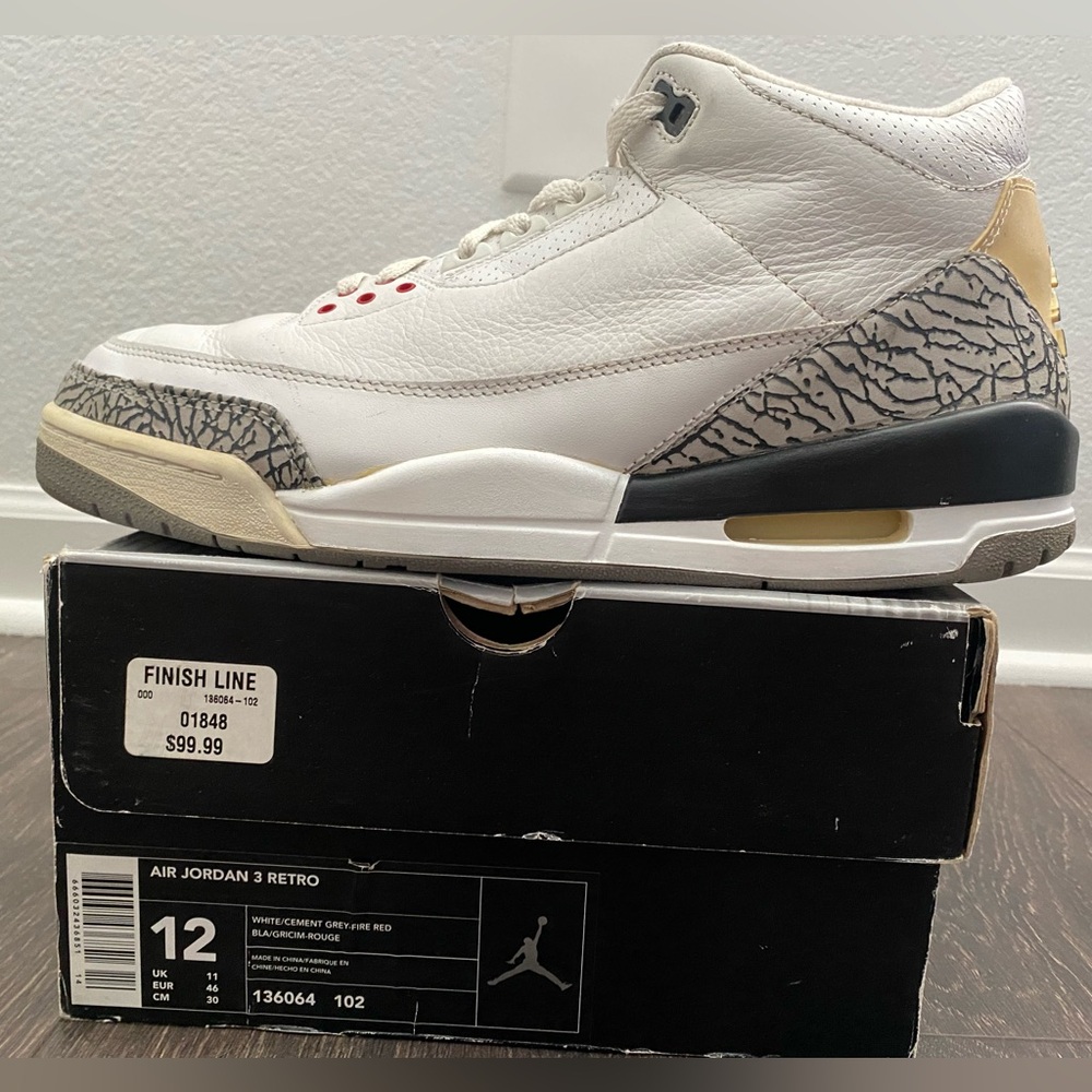 AIR JORDAN RETRO 3 WHITE CEMENT 2003/ white cement grey fire red/ size 12